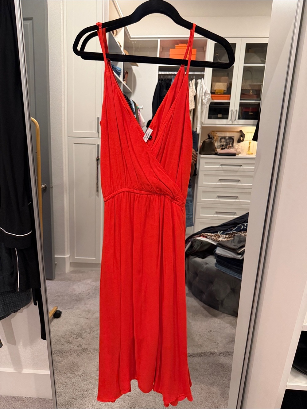 Red V-Neck Spaghetti Strap Midi Dress - Women